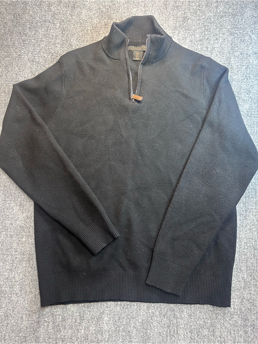 Lachlan British Inspired Black Men's Half-Zip Sweater with Leather Pull